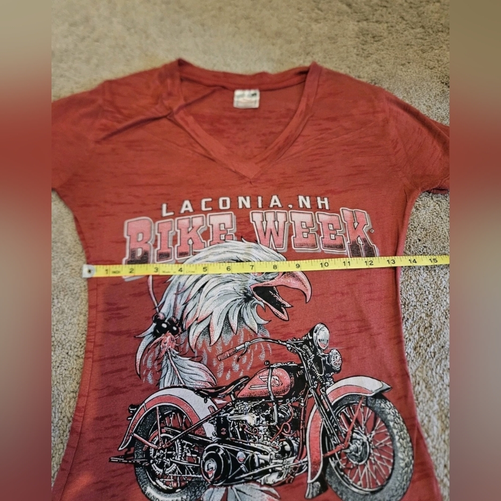 Laconia Bike Week Womens Small Fitted Sexy short sleeve red graphic tee shirt - Picture 4 of 6